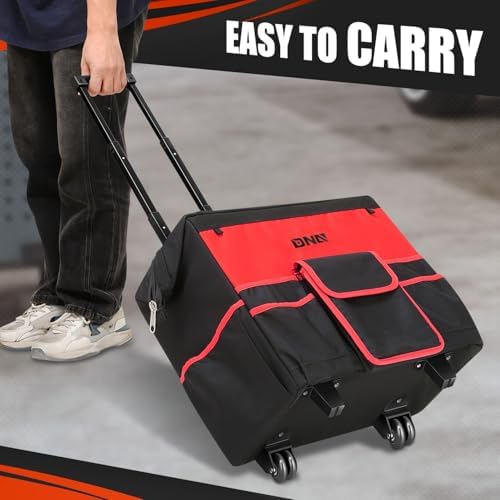 DNA MOTORING 18in Canvas Rolling Tool Bag, Telescoping Handle 600D Large Roller Tool Bag, Tools Bag Organizer for Electrician, Carpentry, HVAC, TOOLS-00640