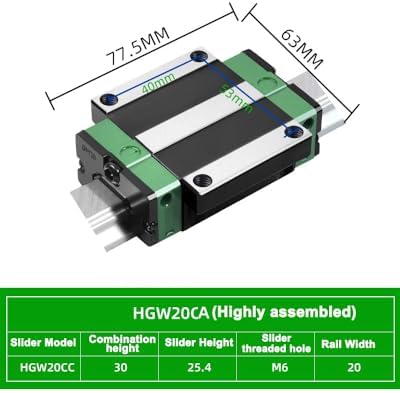 HGW20CA Linear Slider Bearing, 2pcs HGW20CA Flange Bearing Slider Block, for HG20 High Assembly CNC Linear Guide for CNC Machines.