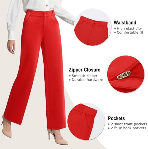 iChosy Womens High Waist Wide Straight Leg Trousers Casual Slacks Dress Pants with Pockets