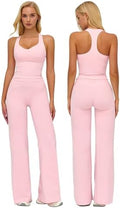 ABOCIW Two Piece Workout Sets for Women Racerback Tank Top Matching High Waist Wide Leg Yoga Pants Pilates Outfits