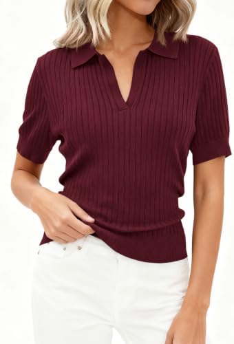 PRETTYGARDEN Women's Short Sleeve Sweater Polo Shirts