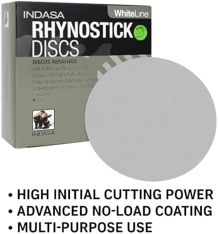 Indasa 5" Rhynostick White Line PSA Discs – Aluminum Oxide, No-Clog, Easy Release Tabs, 36-600 Grit, for Wood, Drywall & Auto Body Sanding (5 Inch Sticky Back(PSA), 240, Fine)