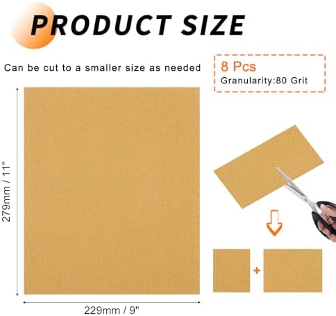 8 Pcs 80 Grit Sandpaper 9 x 11 Inch Sand Paper Alumina Gold