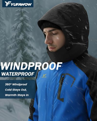 Yufawow Men Winter Jacket Skiing Jacket Insulated Fleece Lined Waterproof Windbreaker for Snowboard Hiking Camping ATV Outdoor Work