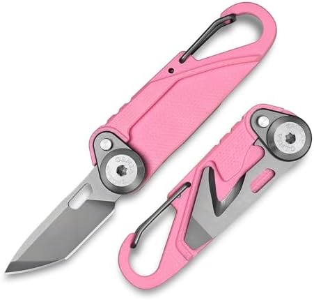TACRAY Vinto 5-in-1 Keychain Multitool Mini Pocket Knife, 1.5" Blade, Pink