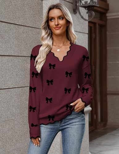 Zeagoo Women's 2026 Fall V Neck Sweater Long Sleeve Lightweight Knit Tops