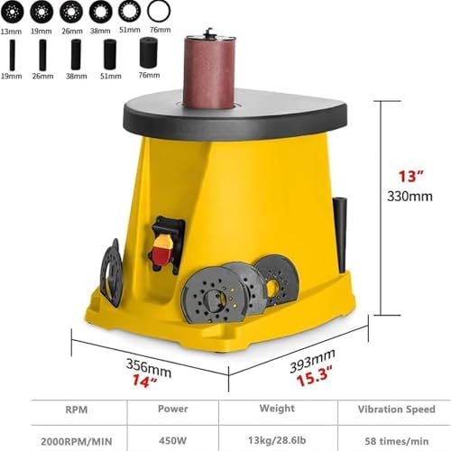 Electric Oscillating Spindle Sander, 450W Desktop Column Sanding Machine With 5 Pcs Sanding Sleeves And 3 Sets Of Sandpaper, Max. Speed 2000 Rpm Drum Sander With Angle Grindin