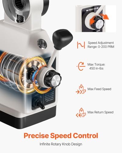 VEVOR Z-Axis Power Feed, Power Table Mill Feeder for Milling Machines, 0-200 RPM Adjustable Speed, 450 in-lb Torque, 120V Table Feed for Bridgeport and Knee-Type Mills with 5/8" End Shaft Diameter