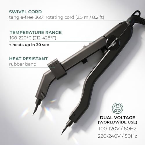 Professional Keratin Fusion Tool for Hair Extensions – Slim Long Heating Plates, Adjustable Temperature, Rapid Heat-UP, Seamless Fusion, Root Access, Salon-Quality Keratin Glue Gun (Black)