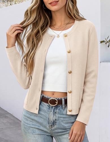 ANRABESS Women's Button Down Cropped Striped Cardigan Sweaters