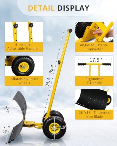 Outvita Snow Shovel with Wheels, 36" Wide 18" Long, Black & Yellow