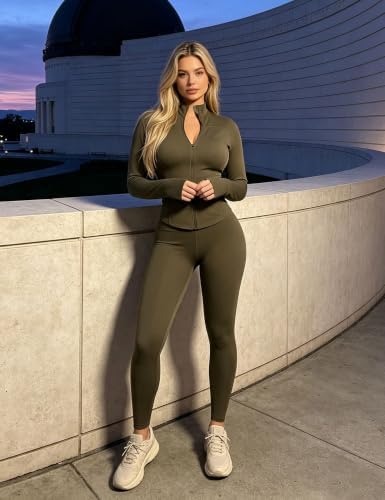 UOUA Womens Workout Set 2 Piece Outfit Bodycon Gym Tracksuit