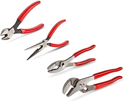 TEKTON Mixed Pliers Set, 4-Piece | PLR99022 | 10 in. Groove Joint, 6-1/2, 8 in. Slip Joint, 7 in. Long Nose, 7 in. Diagonal Cutting