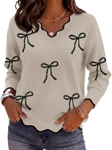 Zeagoo Women's 2026 Fall V Neck Sweater Long Sleeve Lightweight Knit Tops