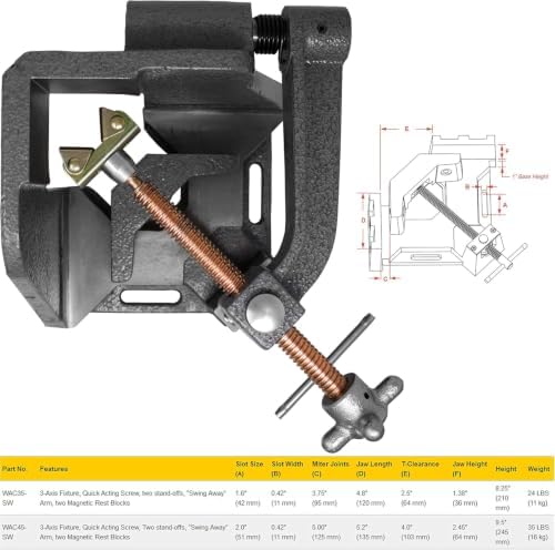 Strong Hand Tools 3-Axis Fixture Vise with Quick Acting Screw, Two Stand-Offs,"Swing Away" Arm with 4.75-Inch Miter Joint, 3.92-Inch T-Clearance, WAC45-SW