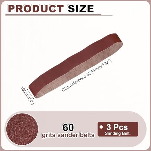 HARFINGTON 4 x 132 Inch Sanding Belts, 3 Pcs 60 Grit Aluminum Oxide Abrasive Belt Sander File Belt for Woodworking, Metal Polishing, Knife Sharpener