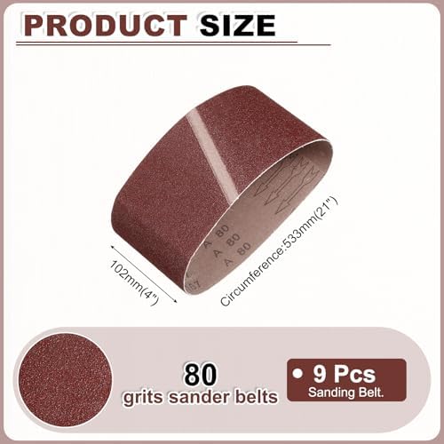 HARFINGTON 4 x 21 Inch Sanding Belts, 9 Pcs 80 Grits Aluminum Oxide Abrasive Belt Sander File Belt for Woodworking, Metal Polishing, Knife Sharpener