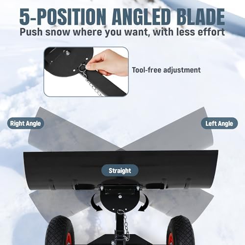 29" Push Snow Shovel with Wheels for Driveway, Heavy Duty Metal Wheeled Snow Pusher Hand Plow with Adjustable Angle & Height Ergonomic Handle for Snow Removable, 29"x14" Blade