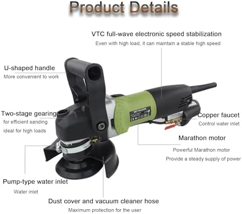 800W Hand-Held Water Injection Stone Polishing Machine, Electric Wet Polisher Grinder, 6 Gears, Professional Marble Granite Tool, for Polishing Marble, Granite Type2
