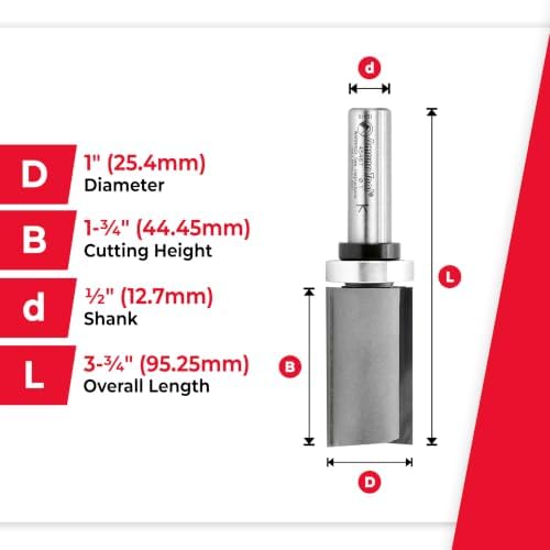 Amana Tool 45467 Carbide Tipped Flush Trim Plunge Template Router Bit 1 Inch Dia x 1-3/4 x 1/2 Shank with Upper Ball Bearing