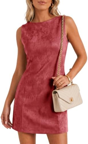 Wenrine Womens Suede Mini Dress Fall A Line Zipper Slim Party Dresses