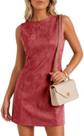 Wenrine Womens Suede Mini Dress Fall A Line Zipper Slim Party Dresses
