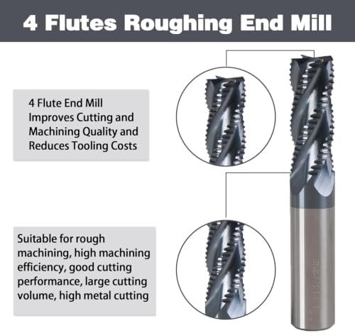 1/2" 4 Flute Roughing End Mill AlTiN Coated Carbide, 1Pcs