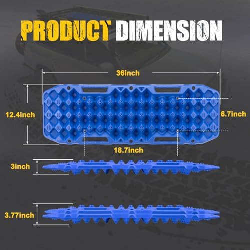 BUNKER INDUST Off Road Traction Boards, Pair Recovery Tracks Traction Mat for Vehicle Truck Jeep SUV, Mud, Snow, Sand Ramp-Blue Emergency Tire Traction Pads (Gen 10th)