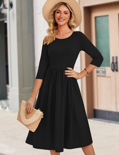 Zeagoo 3/4 Sleeve Women's Dress Casual Aline Summer Fall Midi Long Dresses