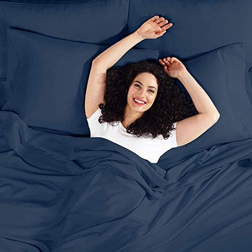 JS Sanders Affordable Microfiber 6 PC Bed Sheet Set - Queen Size, Navy Blue