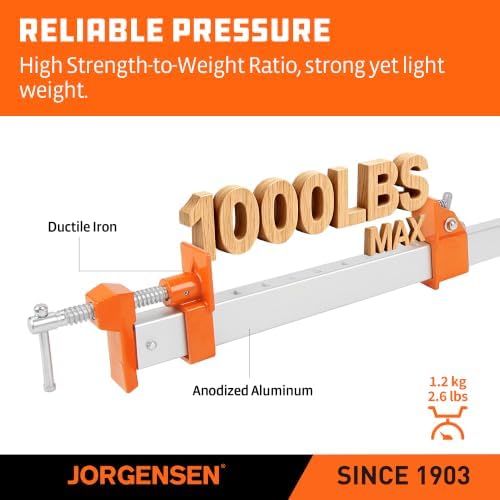 Jorgensen 36-Inch Aluminum Bar Clamps, 1000 lbs Clamping Force, 2-Pack