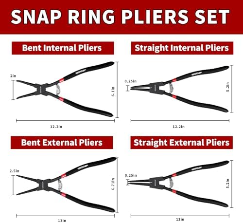 WISEUP Snap Ring Pliers Set Heavy Duty,4PCS-13 inch long Circlip Pliers Kit