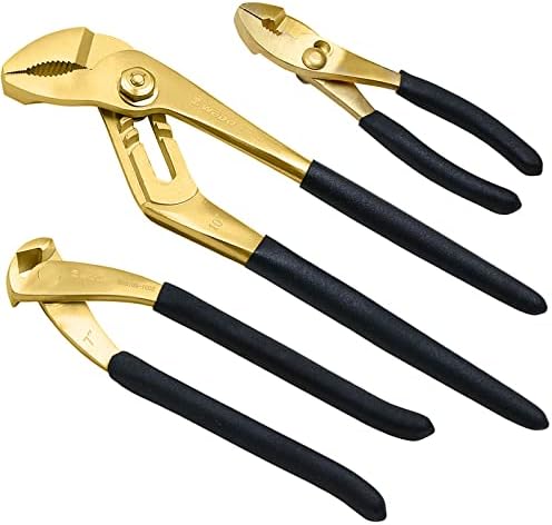 WEDO 3-Piece Brass Pliers Set,10" Groove Joint Pliers,6" Slip Joint Pliers,7" End Cutting Pliers, Non-Slip Handle