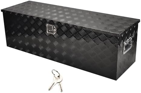 48 Inch Heavy Duty Aluminum Truck Tool Box Pick Up Truck Bed RV Trailer Toolbox Storage Organizer with Side Handle, Lock & Keys，Black,5 Bar Tread 48"(L) X15''(W) X15(H) Storage Box