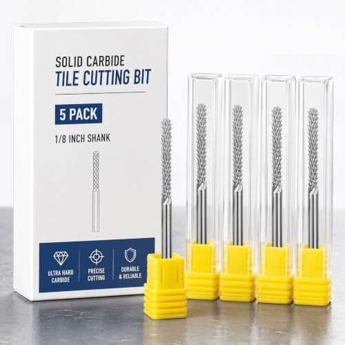 Tondiamo 5 Pack Tile Drill Bits for Rotary Tool 1/8 Inch Brocas para Drywall Shank Solid Carbide Tile Cutter Compatible with Dremel 565 Attachment for Ceramic Wall Cement Board Plasterboard
