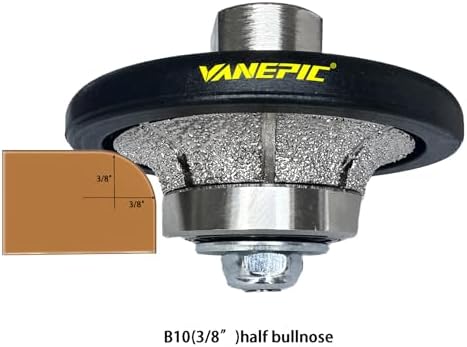 3/8 inch B10 Diamond Demi bullnose Half Bullnose Profile Wheel Diamond Hand Profiler Router Bit with 5/8-11 Thread for Grinder Polisher Granite Marble Concrete and Countertop Edge Shaping