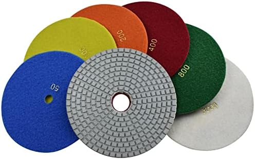 8" Wet Diamond Polishing Pads Set of 7pcs for Marble, Granite, Concrete,Stone Sanding Buffing