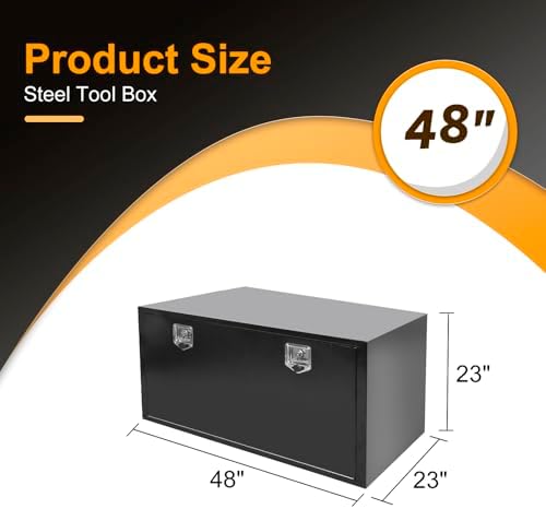 Underbody Truck Box Steel Storage Tool Box,48" L x 23" W x 23" H Tool Chest Organizer w/Lock and Keys For Pickup,Truck Bed, RV, Trailer,Heavy Duty Waterproof Blac box