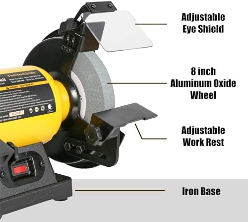 Woodskil 8" 3/4HP High Speed Bench Grinder for Metal,3600RPM,4.8A