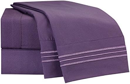 Jessica Sanders Premier 1800 Series 4pc Bed Sheet Set - Queen, Purple Eggplant, - Jessica Sanders Embroidery