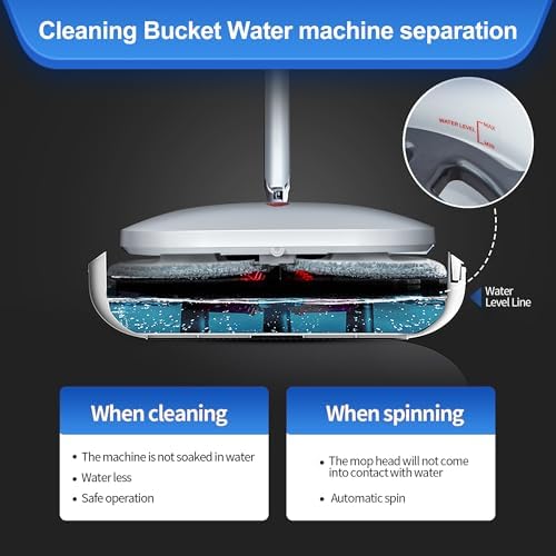 Cordless Electric Spin Mop - Power Mop with 2 Floor Scrubber Pads & Automatic Cleaning Bucket Suitable for Wooden, Marble, Tile, Hardwood Floor