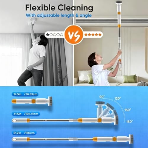 Wireless Electric Spin Scrubber Adjustable Handle Waterproof Cleaning Brush