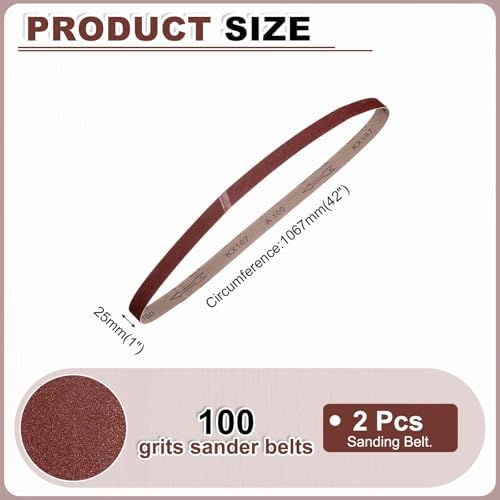 HARFINGTON 1 x 42 Inch Sanding Belts, 2 Pcs 100 Grits Aluminum Oxide Abrasive Belt Sander File Belt for Woodworking, Metal Polishing, Knife Sharpener