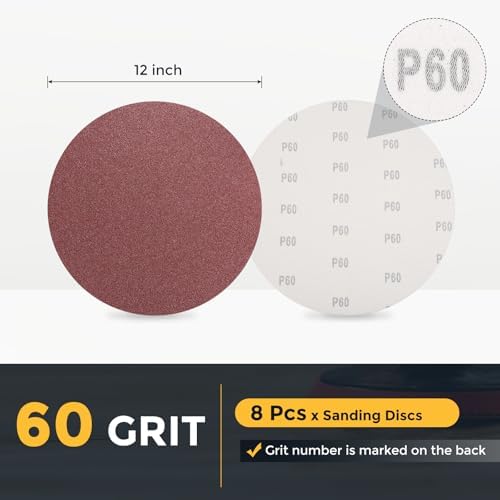 HARFINGTON 8 Pcs 12 Inch Sanding Discs 60 Grit Red Aluminum Oxide
