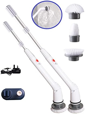 Electric Spin Scrubber, Electric Cleaning Brush Scrubber 360 Cordless Power Cleaning Brush with Telescopic Rod Handle, Portable Spin Scrubber for Cleaning Kitchen, Floor, Toilet, 3 Brushes & a Holder