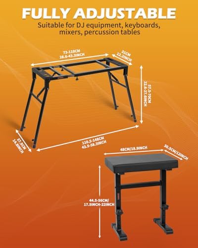 STRICH Collapsible Piano Keyboard Stand & Bench Set, Portable Digital Piano Stand for 54-88 Key Electric Pianos & Adjustable Piano Bench, Music Keyboard Bench Seat, Chair, Black, SKT-01 & SPB-M60