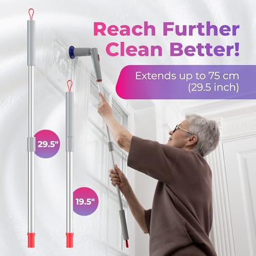 Synoshi PRO Electric Spin Scrubber Bundle – Shower Scrubber with Long Handle Extension & Cone Brush Heads – Bathroom Scrubber, Floor Scrubber & Bathtub Scrubber Electric Cleaning Tool