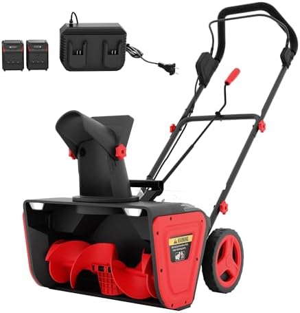 Cordless Snow Blower, 20 Inch Electric Snow Thrower, with 2x20V 4.0Ah Battery and Charger, Dual LED Lights & Brushless Motor, 25 Ft Throwing Distance, 12 in Deep Cleanup, for Sidewalks and Driveways