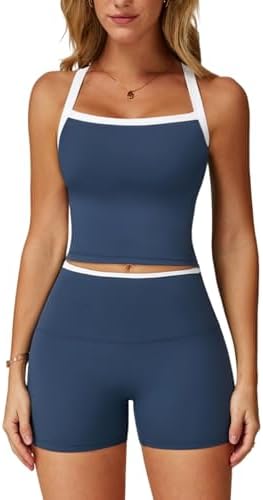 QBGJTD Two Piece Workout Sets For Women Tank Top Matching High Waist Booty Lifting Shorts Gym Yoga Active Wear Outfits