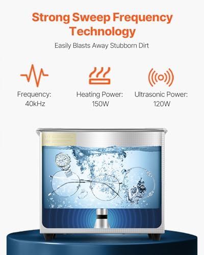 VEVOR 3L Ultrasonic Cleaner with Heated Function, Digital Timer & Stainless Steel Tank, Ultrasonic Cleaning Machine for Jewelry, Glasses, Watches, Circuit Boards, Small Parts